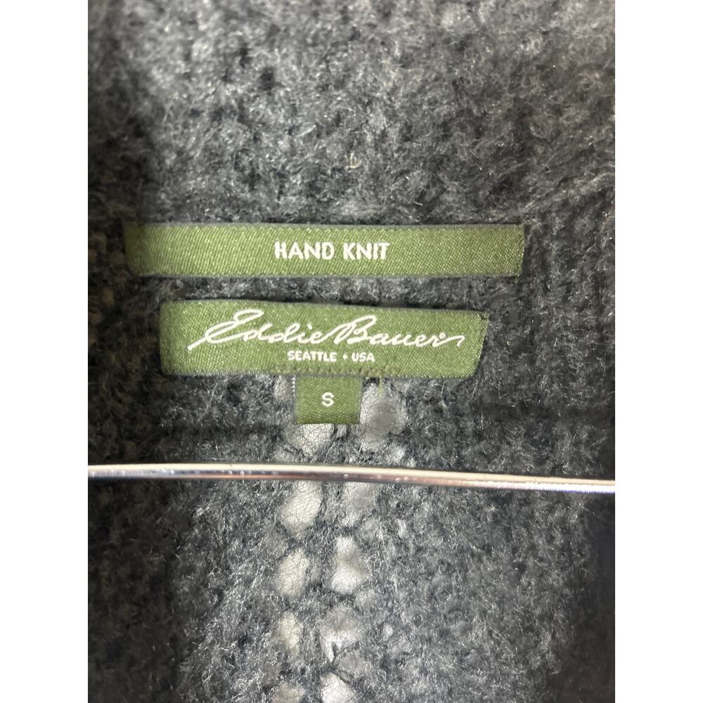Eddie Bauer Sweater Vest Small Gray Hand Knit Open Mohair Blend Chunky Long - Picture 7 of 12
